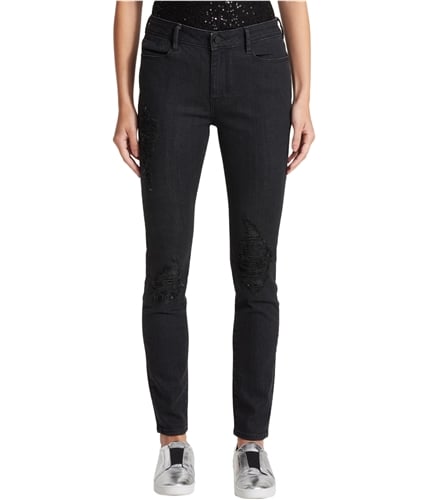 DKNY Womens Glitter Distressed Skinny Fit Jeans black 26x29