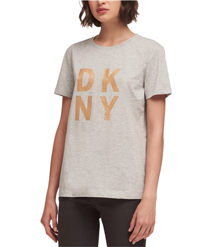 DKNY Womens Glitter Embellished T-Shirt grey XL