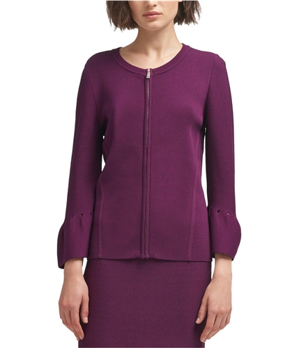 DKNY Womens Zip Front Cardigan Sweater purple S