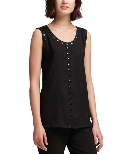 DKNY Womens Studded Trim Sleeveless Blouse Top blk XS