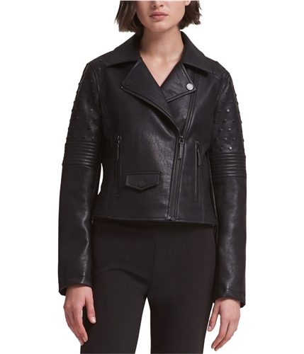 DKNY Womens Studded Motorcycle Jacket blk S