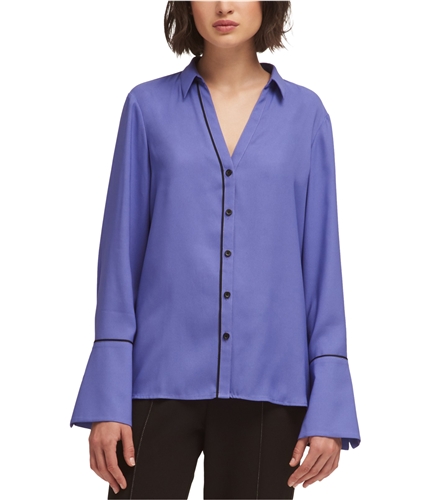 DKNY Womens Piped Trim Button Up Shirt irs S