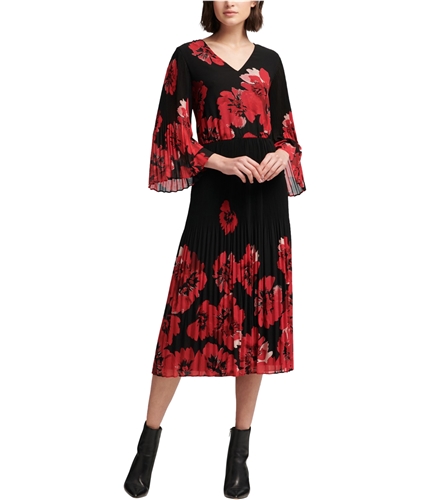 DKNY Womens Floral Pleated Dress mediumred 2