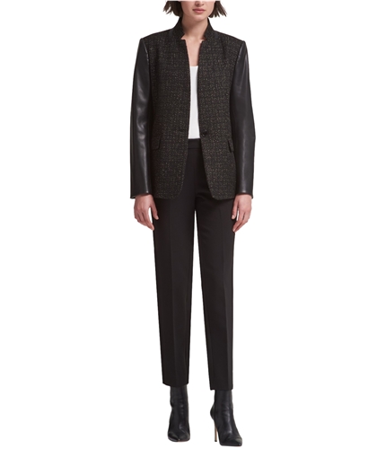 DKNY Womens Mixed Media One Button Blazer Jacket black XS