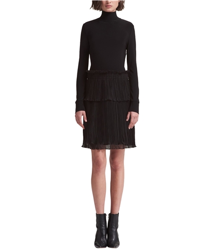 DKNY Womens Turtleneck Pleated Tiered Dress black XS