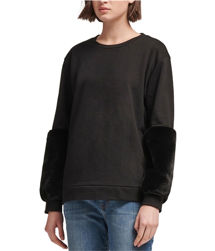 DKNY Womens Faux Fur Accent Sweatshirt black M