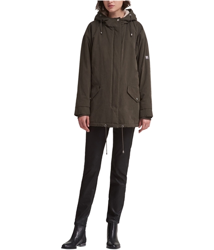 DKNY Womens Hooded Parka Coat green XS