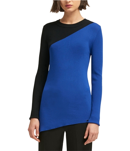 DKNY Womens Asymmetrical Pullover Sweater blue L