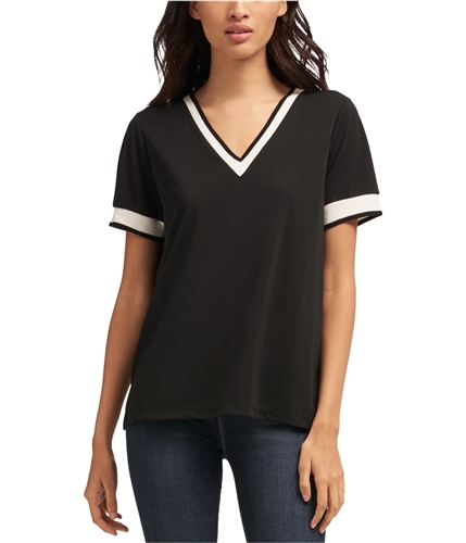 DKNY Womens Contrast Trim Basic T-Shirt black XS