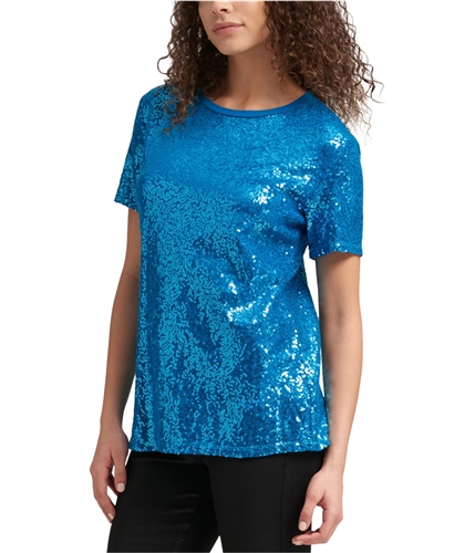 DKNY Womens Sequin Embellished T-Shirt blue XS