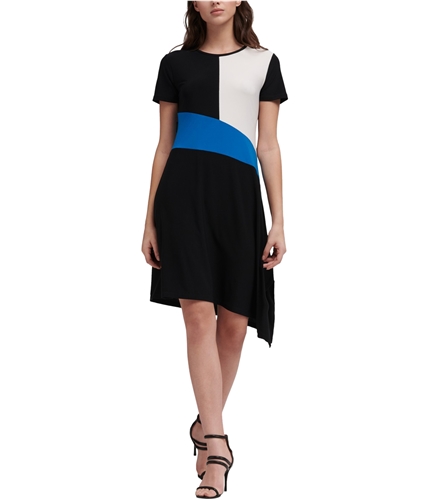 DKNY Womens Colorblock Asymmetrical Dress charcoal XS