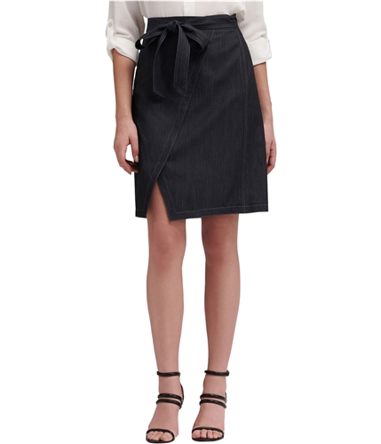 DKNY Womens Belted Denim Wrap Skirt darkblue 4