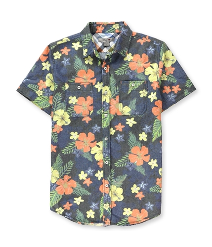 Red X Mens Denim Tropical Button Up Shirt palmsprings S