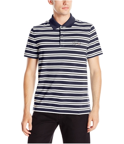 Lacoste Mens Pique Striped Rugby Polo Shirt navyblue L