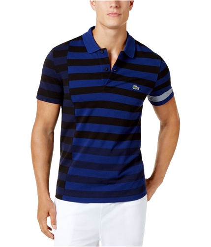 Lacoste Mens Fragmented-Stripe Rugby Polo Shirt blacknavy M