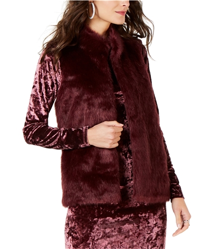 Michael Kors Womens Petite Sweater Back Faux Fur Vest wine PM