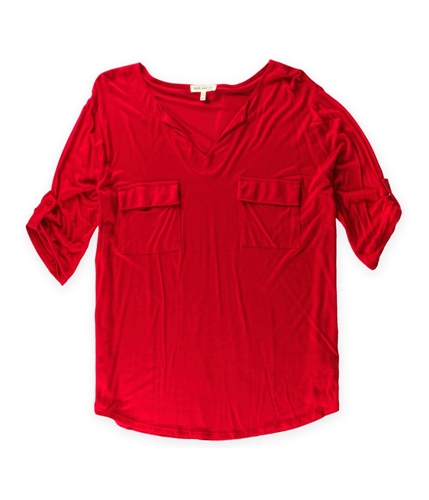 faith and joy Womens Solid Pocket Pullover Blouse red 2X