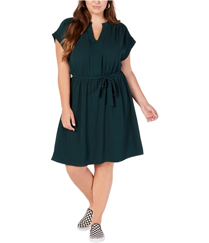 Monteau Womens Belt A-line Dress darkgreen 1X
