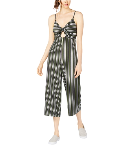 Project 28 Womens Tie Front Striped Jumpsuit green S
