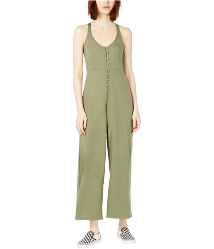 Project 28 Womens Solid Button-Up Jumpsuit medgreen S