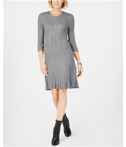 NY Collection Womens Cable Knit Sweater Dress gray PS