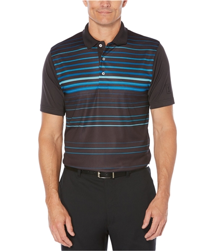 PGA Tour Mens Striped Rugby Polo Shirt caviar M