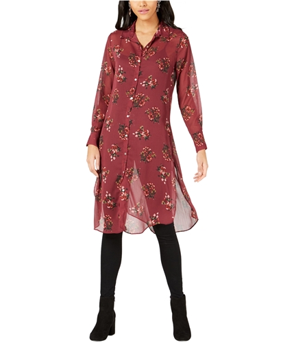 Project 28 Womens Flower Print Tunic Blouse maroon M