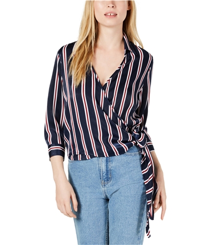 Project 28 Womens Striped Wrap Blouse navyburgundy S