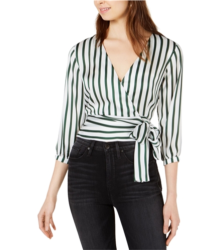 Project 28 Womens Striped Wrap Blouse oliveivory S