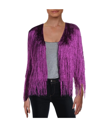 Rachel Zoe Womens Fringe Cardigan Sweater purple M