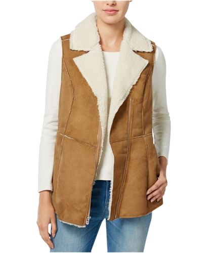 Wildflower Womens Faux-Shearling Motorcycle Vest camel S
