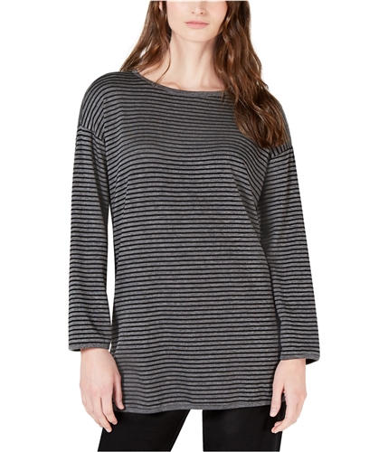 Eileen Fisher Womens Striped Bateau Neck Pullover Blouse gray S