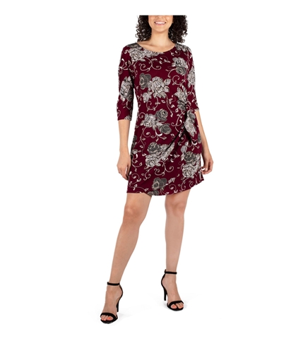Signature by Robbie Bee Womens Floral Sheath Dress winetaupe 1X