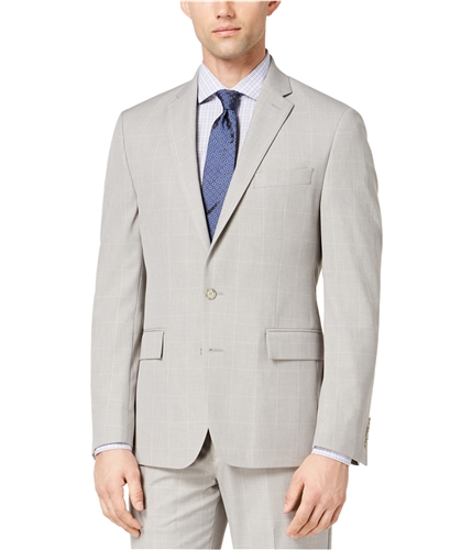 Ryan Seacrest Mens Windowpane Suit Two Button Blazer Jacket gray 36