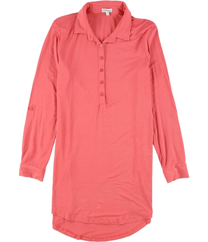 P.J. Salvage Womens Convertible-Sleeve Pajama Shirt Dress paprika S