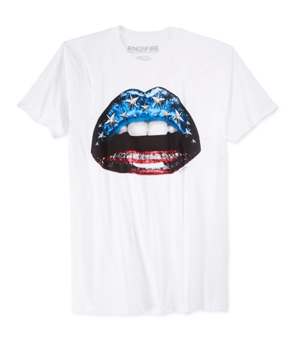 Ring Of Fire Mens Patriot Lips Graphic T-Shirt wht S