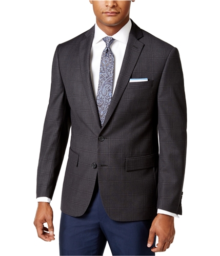 Ryan Seacrest Mens Windowpane Two Button Blazer Jacket grey 36