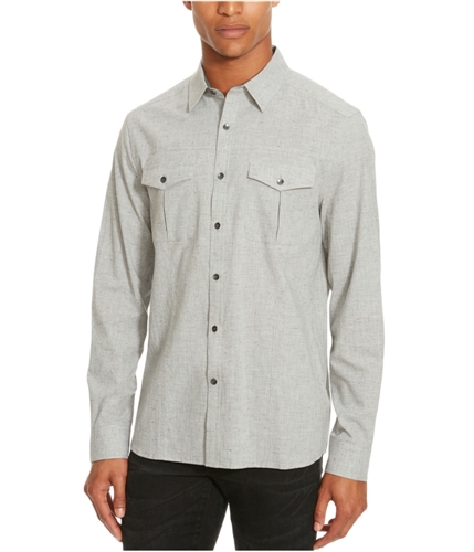 Kenneth Cole Mens Textured Nep Button Up Shirt heathergrey S