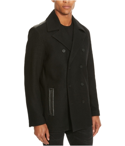 Kenneth Cole Mens Double Breasted Pea Coat blackcombo L
