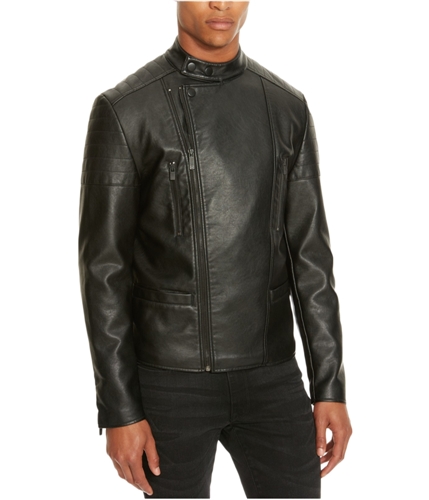 Kenneth Cole Mens Faux Leather Motorcycle Jacket black L