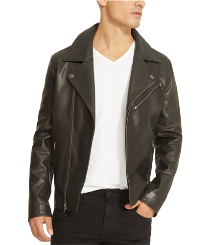 Kenneth Cole Mens Leather Motorcycle Jacket black S
