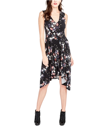 Rachel Roy Womens Floral Print Asymmetrical Dress blackcombo M
