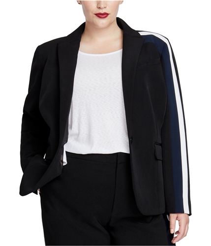 Rachel Roy Womens Darby Stripe One Button Blazer Jacket black 16W