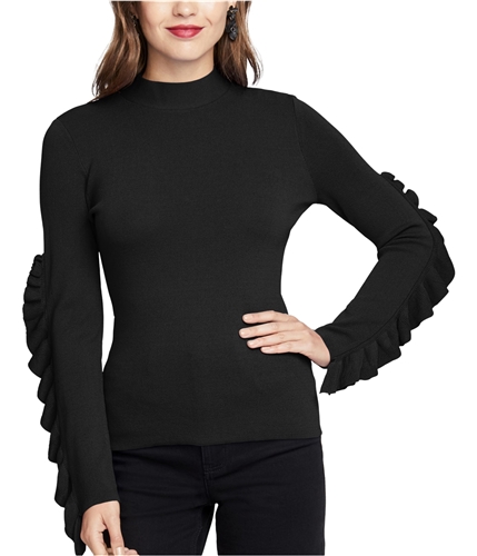 Rachel Roy Womens Ruffle-Sleeve Knit Sweater black XS