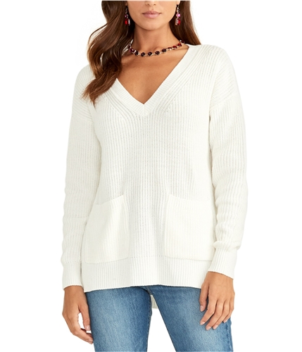 Rachel Roy Womens Front Pockets Knit Sweater white S