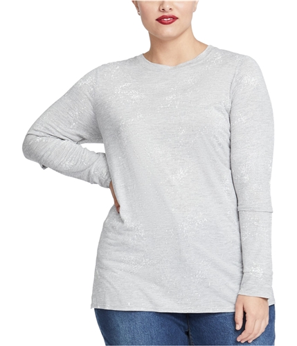 Rachel Roy Womens Foil Print Slit Sleeve Basic T-Shirt gray 1X
