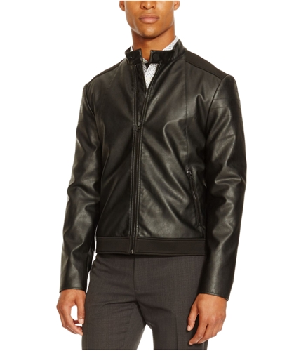 Kenneth Cole Mens Faux Leather Motorcycle Jacket 093blackcombo S