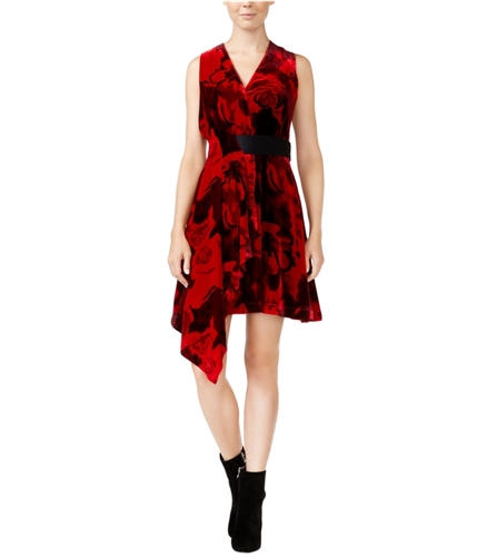 Rachel Roy Womens Draped velvet Fit & Flare A-line Dress redblack 4