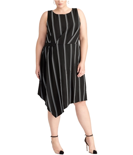 Rachel Roy Womens Striped Asymmetrical Dress black 16W