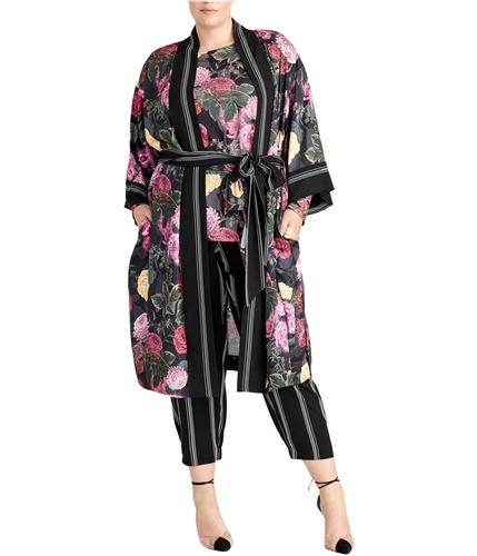 Rachel Roy Womens Floral Kimono Sweater black 2X